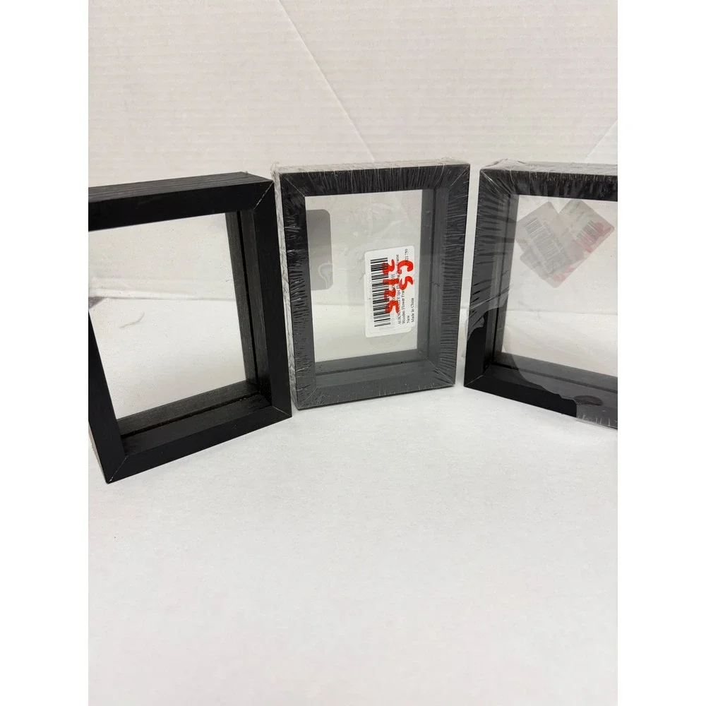 Black Wooden Floating Picture Frame Set of 3 Shadow Box 4.5x6